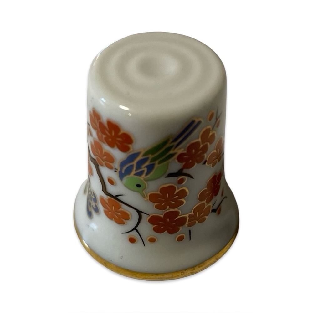 Colorful Ceramic Thimble – Bird & Floral Design | Made in Japan